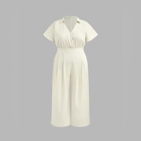 Cider Pants - Cider V Neck Collar Pleated Wide Leg Jumpsuit Curve & Plus